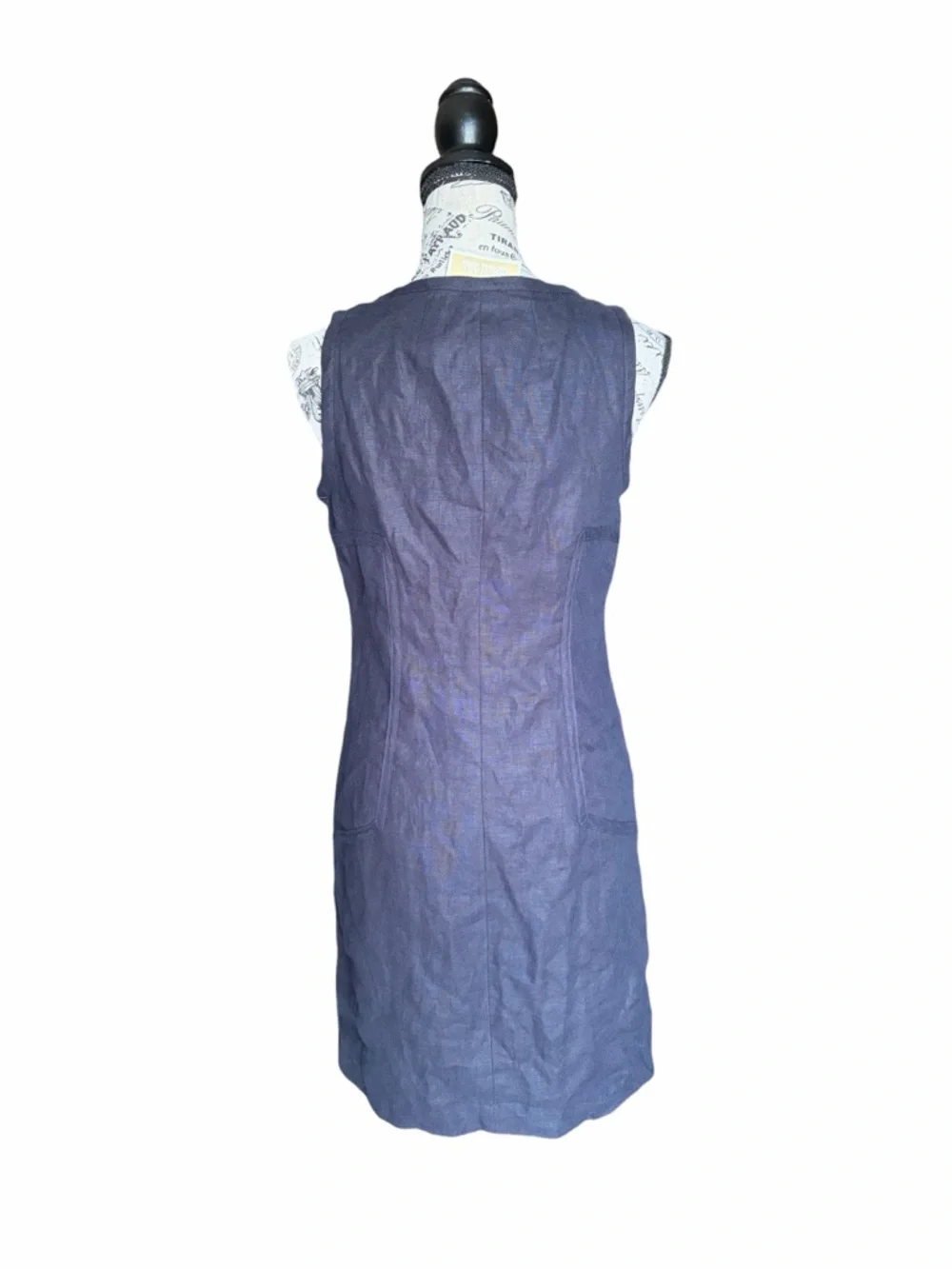 Michael Kors Linen Shift Dress Size 4 Midnight Blue Gold Zip Front Preppy NWT
